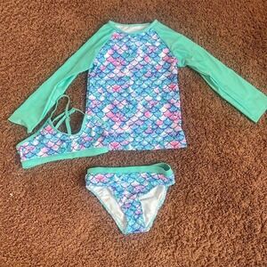 Unbranded Girls' 3-Piece‎ Fish Scales Rash Guard Swimsuit Set Size 7T NWOT